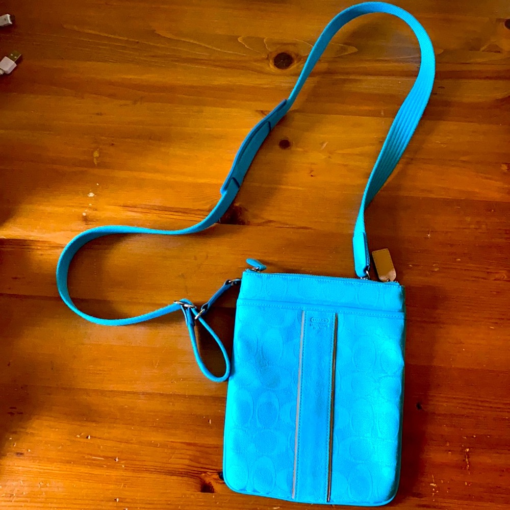 Turquoise Coach crossbody bag
